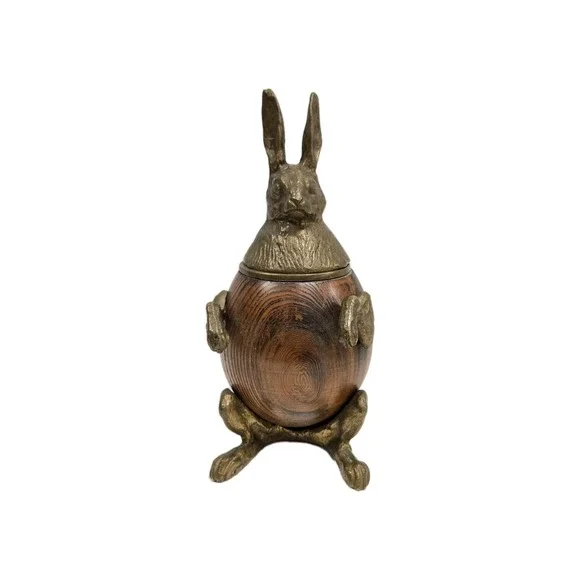 RABBIT TRINKET BOX VINTAGE ARTHUR COURT BRASS BRONZE WOOD DECOR Inkwell FIGURE - Picture 1 of 10